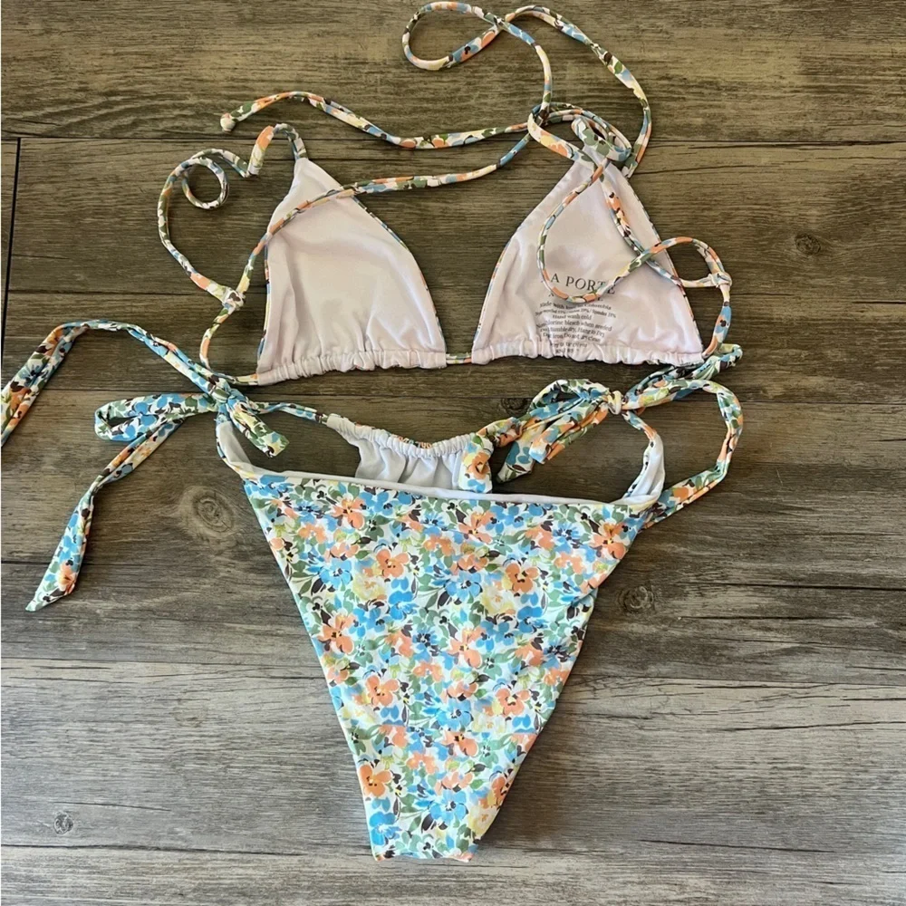 La Porte Swim Floral Triangle Bikini Top and Tie Side Bottoms